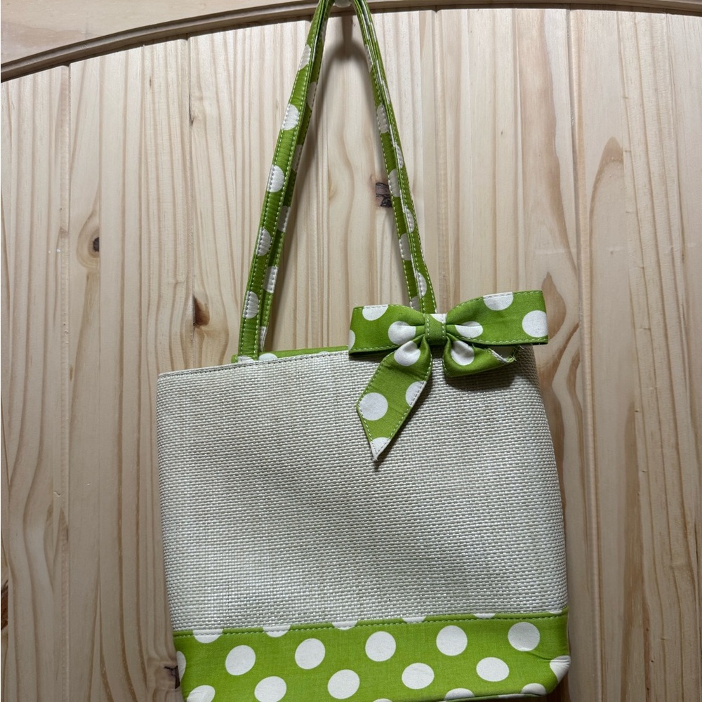 Green Polka-Dot Bow Tote Bag – Lightweight & Adorable!